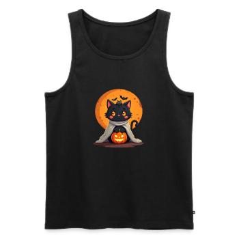 Halloween Katze mit Halloween Kürbis - Männer Premium Bio Tank Top - Schwarz - Vorne - Michal (187cm)