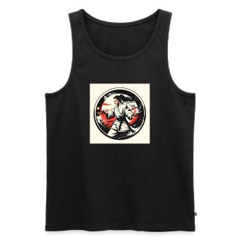 Kampfkunstheld im weißen Gi - Männer Premium Bio Tank Top - Schwarz - Vorne - AI Model Male 178 light (178cm)