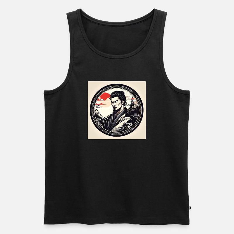 Samurai in circle frame sunset - Men's Premium Organic Tank Top - black