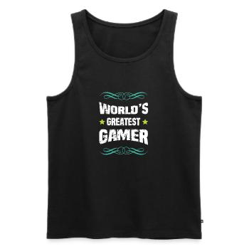 Weltbester Gamer – Distressed Design - Männer Premium Bio Tank Top - Schwarz - Vorne - Michal (187cm)