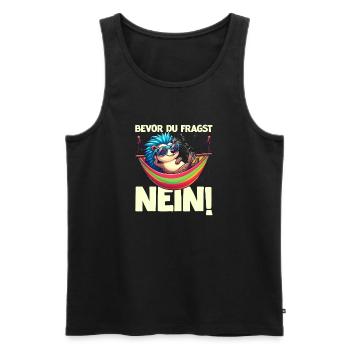 Avant de demander No Hedgehog Mauvaise humeur - Débardeur bio Premium Homme - noir - Devant - Michal (187cm)