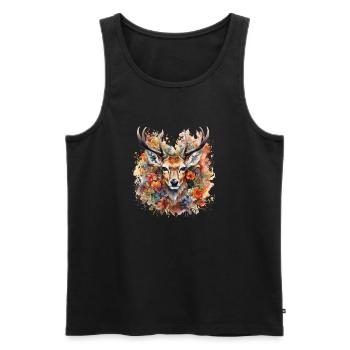 Majestic Deer – Art Portrait with Flowers - Men's Premium Organic Tank Top - black - Front - Michal (187cm)