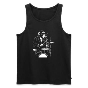 Jazz Monkey playing the Drums - Men's Premium Organic Tank Top - black - Front - AI Model Male 178 light (178cm)