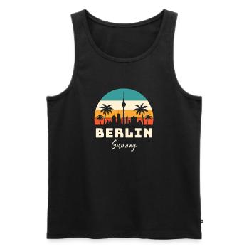 Berlin Deutschland – Retro Skyline im Sunset-Look - Männer Premium Bio Tank Top - Schwarz - Vorne - Michal (187cm)
