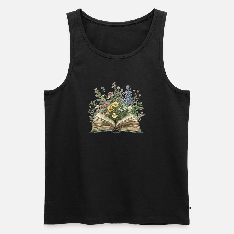 Buch mit Blumen - Männer Premium Bio Tank Top - Schwarz