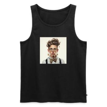 Portrait de nerd vintage avec lunettes papillon - Débardeur bio Premium Homme - noir - Devant - Michal (187cm)