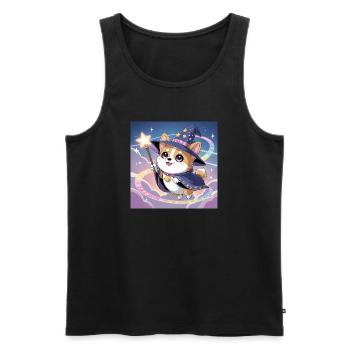 Corgi mystique - Débardeur bio Premium Homme - noir - Devant - AI Model Male 178 light (178cm)