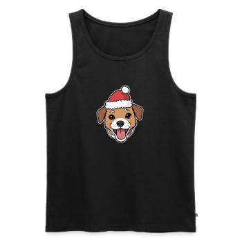 Dessin animé de chien de Noël avec chapeau - Débardeur bio Premium Homme - noir - Devant - Michal (187cm)