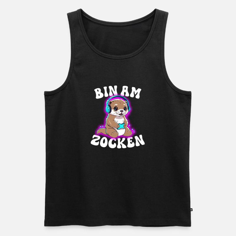 Bin am Zocken Otter  - Männer Premium Bio Tank Top - Schwarz
