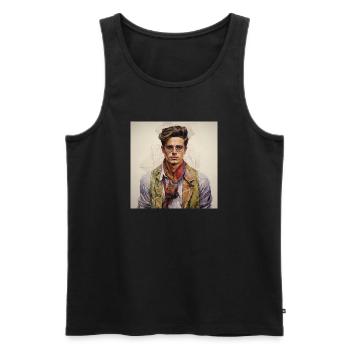 Vintage Glam Mann mit Seidenschal - Männer Premium Bio Tank Top - Schwarz - Vorne - AI Model Male 178 light (178cm)