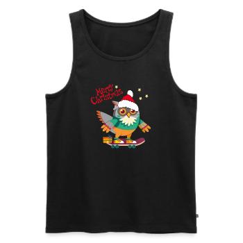 Weihnachtseule auf Skateboard - Männer Premium Bio Tank Top - Schwarz - Vorne - AI Model Male 178 light (178cm)