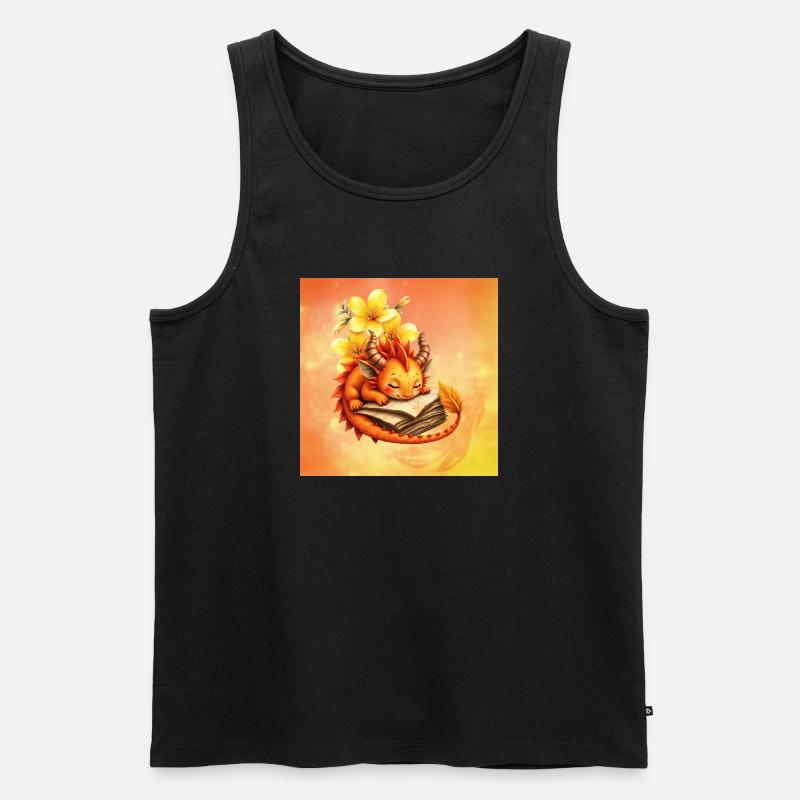 Verschlafener Drache auf geblümtem Buch - Männer Premium Bio Tank Top - Schwarz