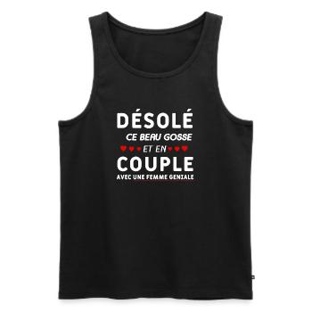 Beau gosse en couple avec femme géniale - Débardeur bio Premium Homme - noir - Devant - Michal (187cm)