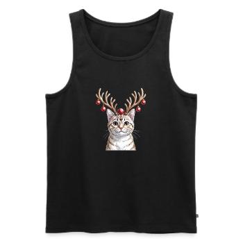 Weihnachtliche Katze Mit Geweih Und Kugeln - Männer Premium Bio Tank Top - Schwarz - Vorne - AI Model Male 178 light (178cm)