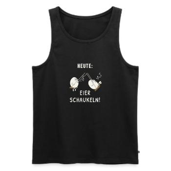 Aujourd’hui : Les œufs se balancent ! Chemise Dictons Drôles - Débardeur bio Premium Homme - noir - Devant - AI Model Male 178 light (178cm)