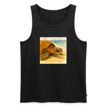 Tortue aquarelle près de la plage - Débardeur bio Premium Homme - noir - Devant - AI Model Male 178 light (178cm)