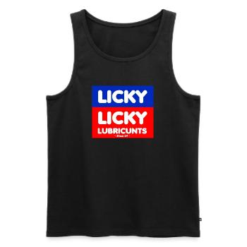 Licky Lubricants Retro Shield - Men's Premium Organic Tank Top - black - Front - AI Model Male 178 light (178cm)