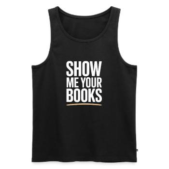 Montrez-moi vos livres Leseratte Buch Lesen Bücher - Débardeur bio Premium Homme - noir - Devant - AI Model Male 178 light (178cm)