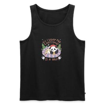 Panda Noël Sieste dans Panier - Débardeur bio Premium Homme - noir - Devant - Michal (187cm)