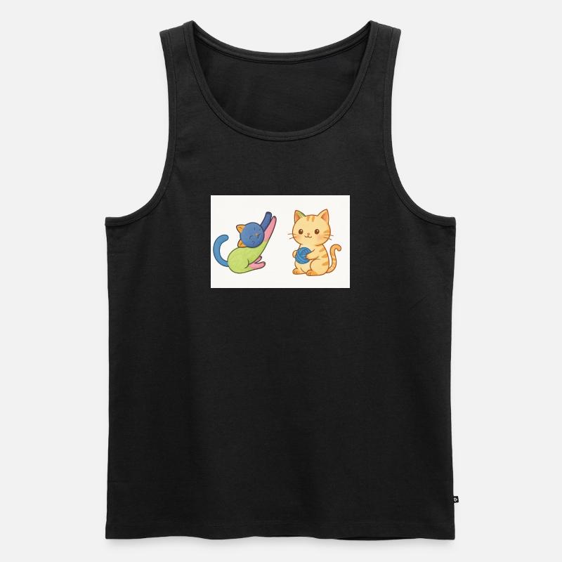 Verspieltes Duo aus Kätzchen und Garn - Männer Premium Bio Tank Top - Schwarz