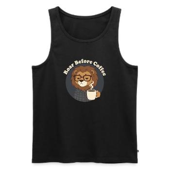 Not Before Coffee Lion with Coffee - Men's Premium Organic Tank Top - black - Front - Michal (187cm)
