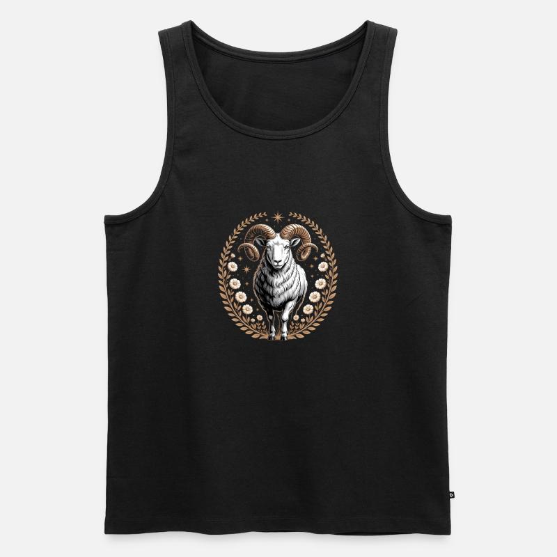 Widder Sternzeichen Mit Blüten Und Sternen - Männer Premium Bio Tank Top - Schwarz