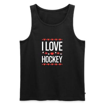 J’aime l’imprimé hockey - Débardeur bio Premium Homme - noir - Devant - Michal (187cm)
