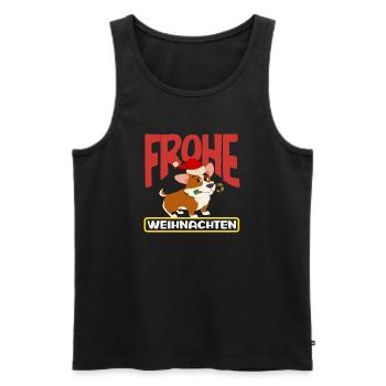 Corgi Joyeux Noël avec chapeau de Père Noël - Débardeur bio Premium Homme - noir - Devant - AI Model Male 178 light (178cm)