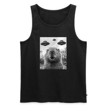 Capybara Selfie with UFO - Men's Premium Organic Tank Top - black - Front - AI Model Male 178 light (178cm)