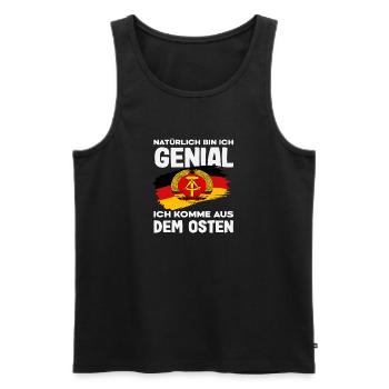 Genial ich kome aus dem Osten ossi Spruch DDR - Men's Premium Organic Tank Top - black - Front - AI Model Male 178 light (178cm)
