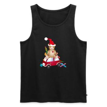 Teddybär mit Weihnachtsmütze auf Spielzeugauto - Männer Premium Bio Tank Top - Schwarz - Vorne - Michal (187cm)