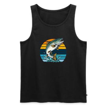 Lachs Angeln Fischen Angler Retro Vintage Natur - Männer Premium Bio Tank Top - Schwarz - Vorne - Michal (187cm)