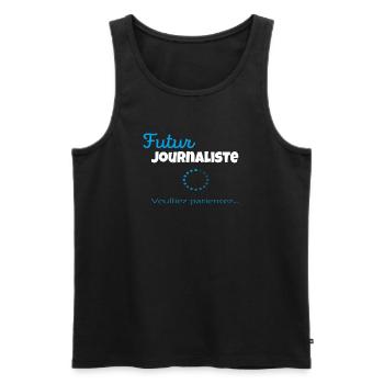 Futur Journaliste – Veuillez patienter - Débardeur bio Premium Homme - noir - Devant - AI Model Male 178 light (178cm)