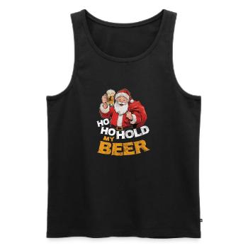 Weihnachtsmann mit Bier Spruch Ho Ho Hold my Beer - Männer Premium Bio Tank Top - Schwarz - Vorne - Michal (187cm)