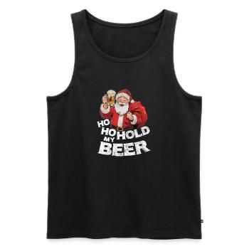 Weihnachtsmann mit Bier Spruch Ho Ho Hold my Beer - Männer Premium Bio Tank Top - Schwarz - Vorne - Michal (187cm)