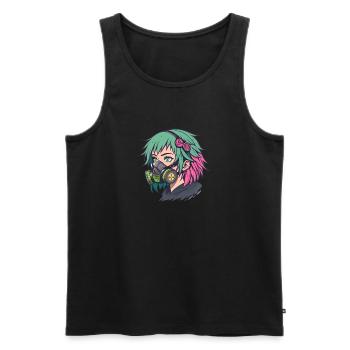 Neon Gasmask Punk Portrait - Men's Premium Organic Tank Top - black - Front - AI Model Male 178 light (178cm)