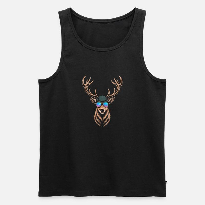Cooler Hirsch mit Geweih  - Männer Premium Bio Tank Top - Schwarz