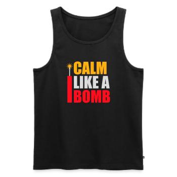 Calme comme une bombe Paradoxe Ironie Humour Blague explosive - Débardeur bio Premium Homme - noir - Devant - AI Model Male 178 light (178cm)