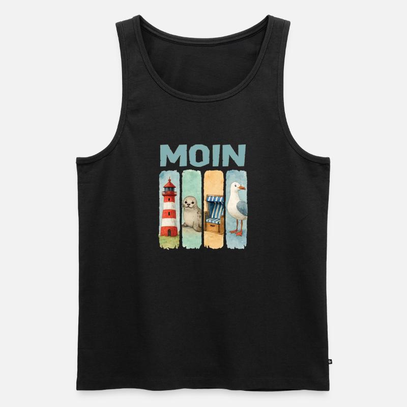 Moin Leuchtturm Robbe Strandkorb Möwe Küste - Männer Premium Bio Tank Top - Schwarz