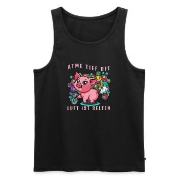 Pinkes Schwein mit bunten Ballons (Furtz) - Männer Premium Bio Tank Top - Schwarz - Vorne - Michal (187cm)