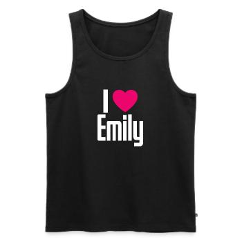 J’aime Emily Coeur Rose J’aime Emily - Débardeur bio Premium Homme - noir - Devant - Michal (187cm)