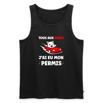 Panda en Cabrio Rouge Permis - Débardeur bio Premium Homme - noir - Devant - AI Model Male 178 light (178cm)