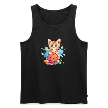Ballon de chat dans le style du basket-ball - Débardeur bio Premium Homme - noir - Devant - Michal (187cm)