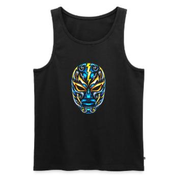 Blitzmasken Lucha Neon Blau Gold - Männer Premium Bio Tank Top - Schwarz - Vorne - AI Model Male 178 light (178cm)
