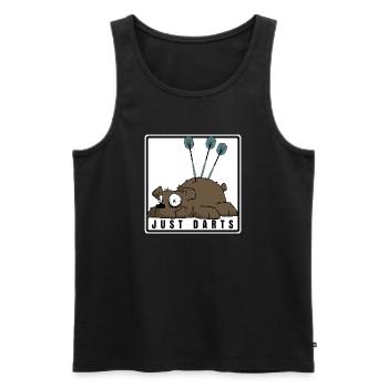 Lustiges Darts Comic Motiv. JUST DARTS - Männer Premium Bio Tank Top - Schwarz - Vorne - AI Model Male 178 light (178cm)