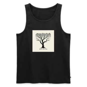 Stadtbaum Linolschnitt "Sketch the Grey" - Männer Premium Bio Tank Top - Schwarz - Vorne - AI Model Male 178 light (178cm)