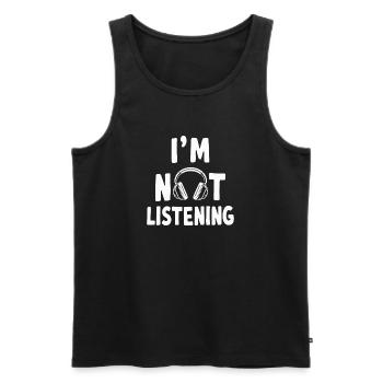 Je n’écoute pas de musique casque d’écoute - Débardeur bio Premium Homme - noir - Devant - Michal (187cm)