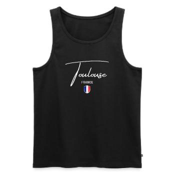 Toulouse, France, design élégant Toulouse - Débardeur bio Premium Homme - noir - Devant - Michal (187cm)
