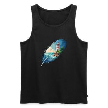 Phare en peinture de paysage de plumes - Débardeur bio Premium Homme - noir - Devant - AI Model Male 178 light (178cm)