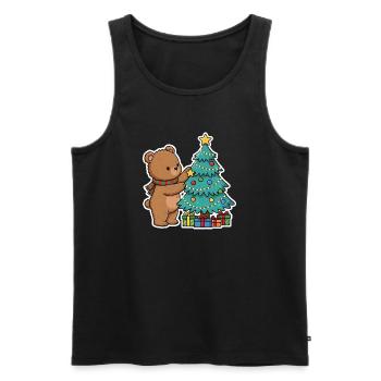Weihnachtsbär mit Weihnachtsbaum und Geschenken - Männer Premium Bio Tank Top - Schwarz - Vorne - AI Model Male 178 light (178cm)
